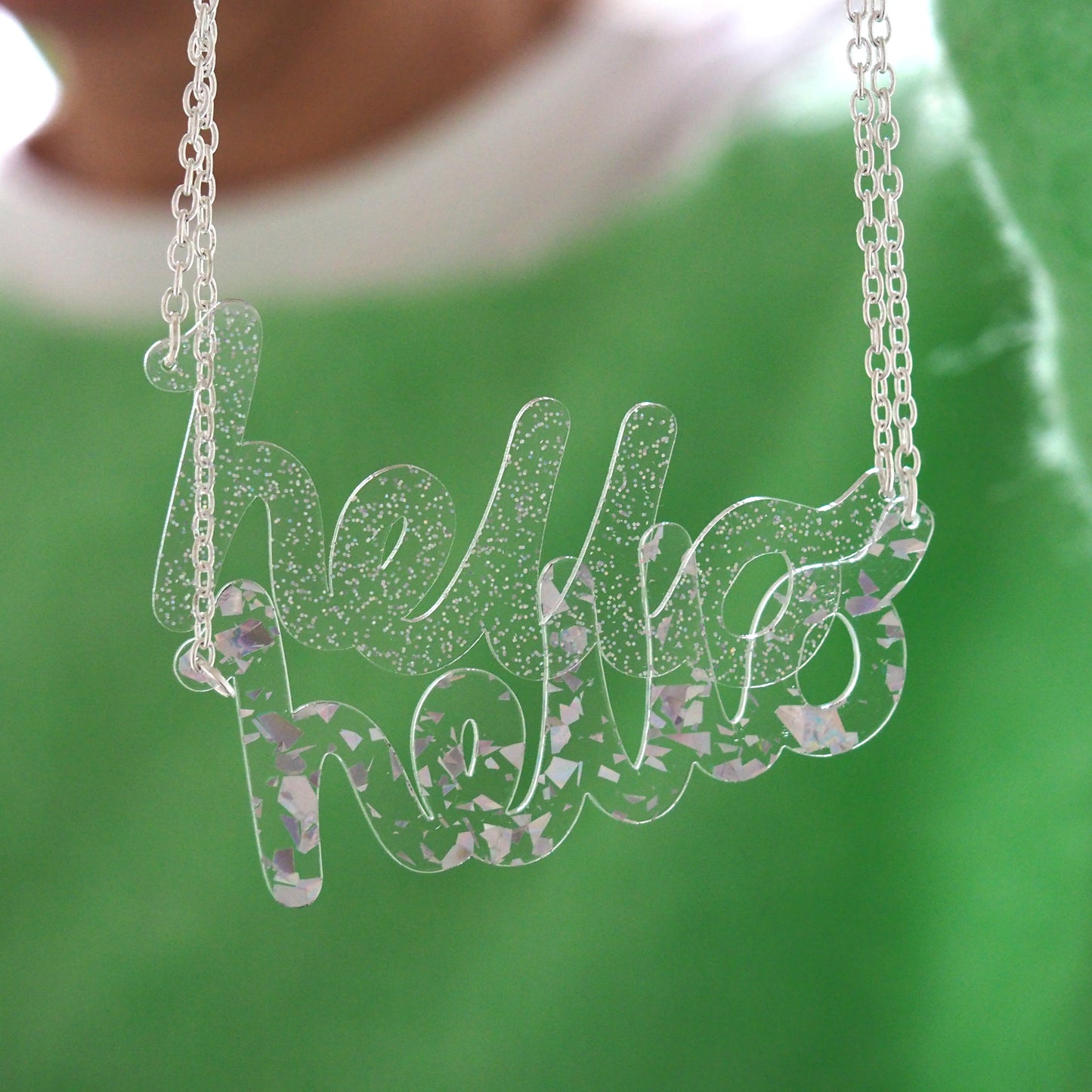 Holographic "hello" Necklace