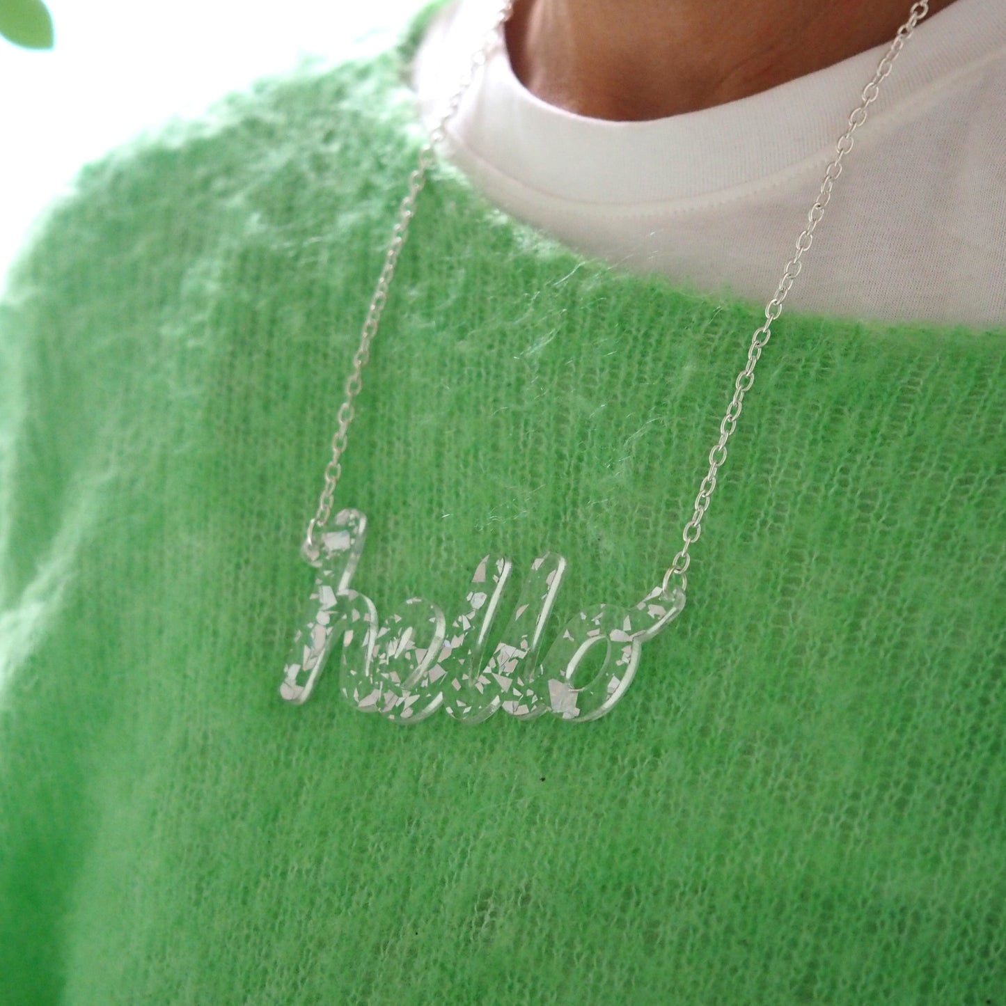 Holographic "hello" Necklace