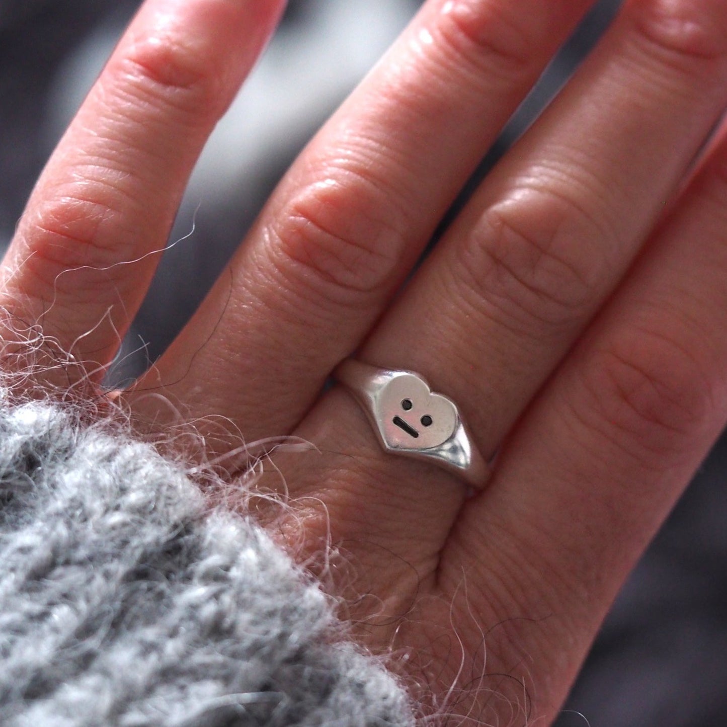 Heart Face Signet Ring