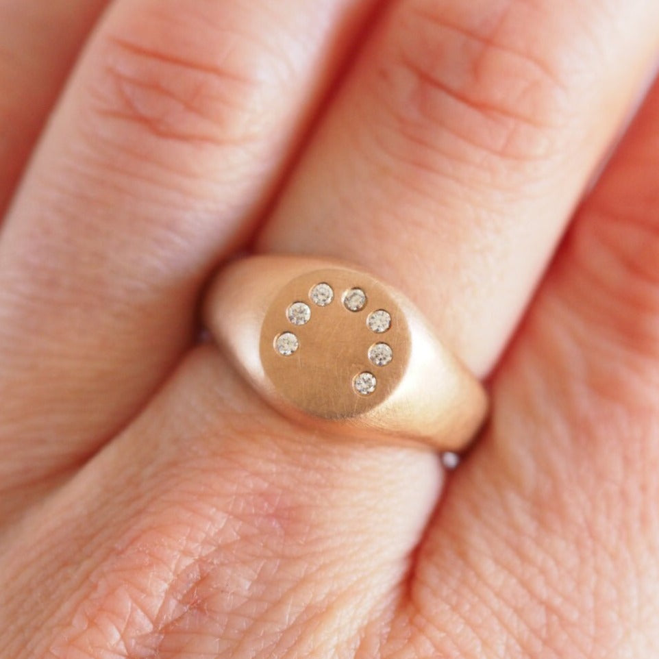 Diamond Arc Signet Ring - Recycled Rose Gold