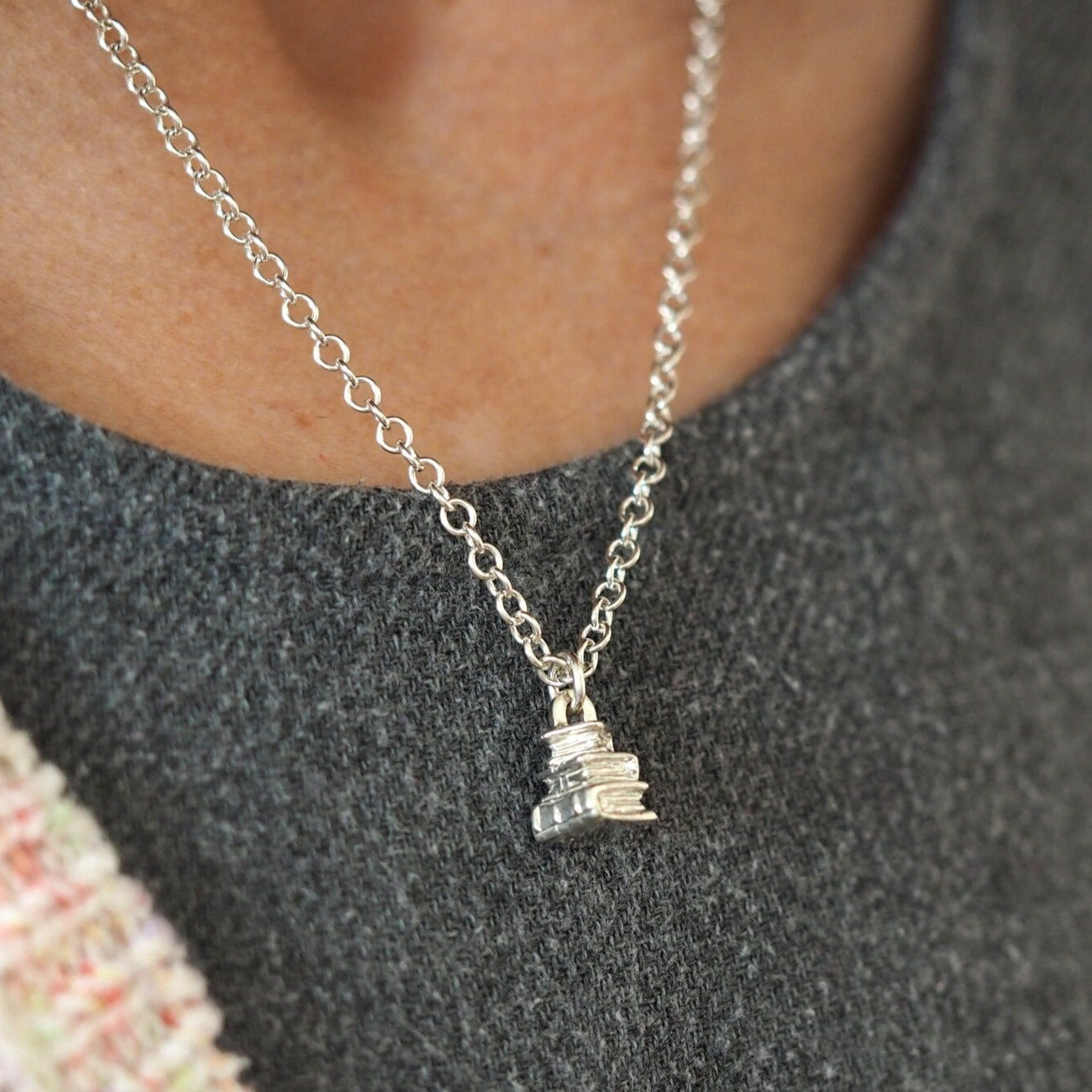Book Pile Necklace - Sterling Silver