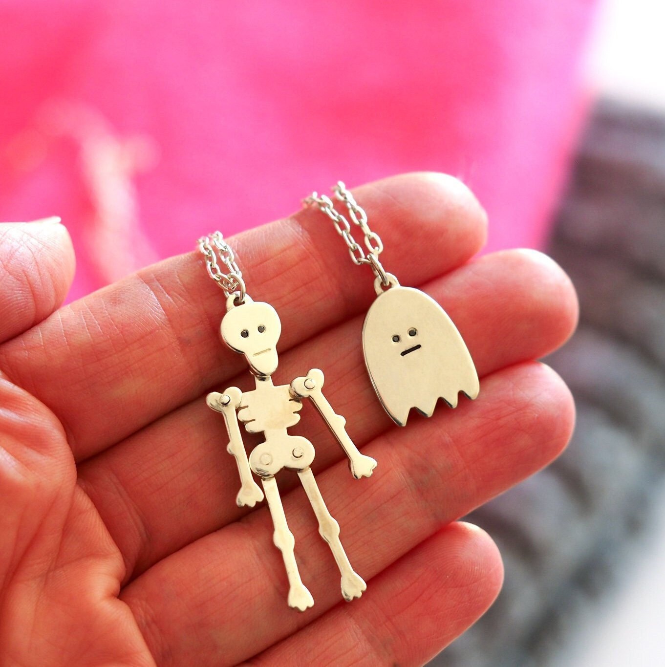 Skeleton Necklace - Sterling Silver and Black Diamonds