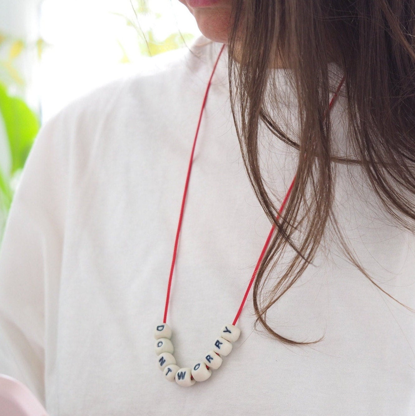Don't Worry - Porcelain Bead Necklace