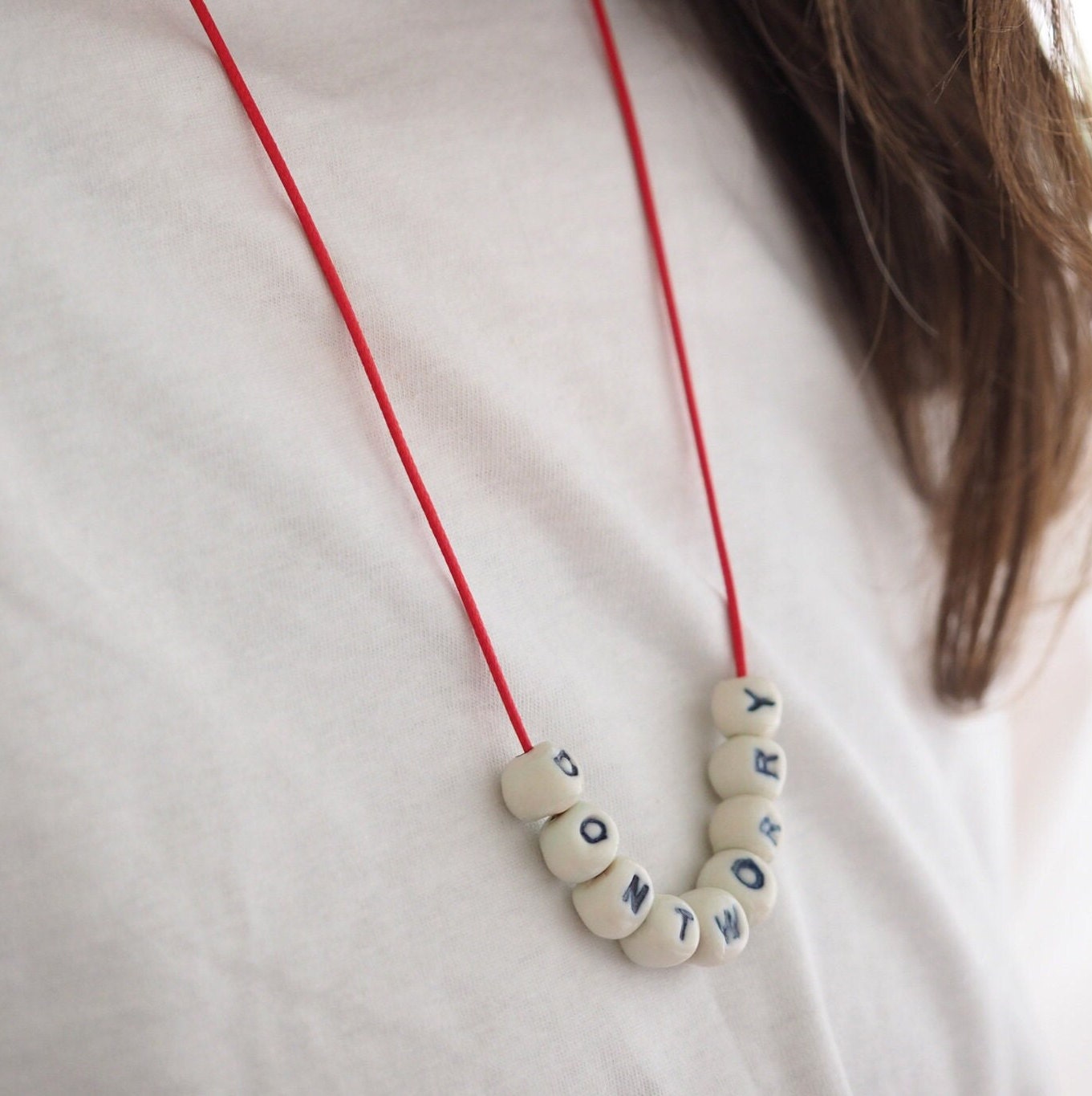 Don't Worry - Porcelain Bead Necklace