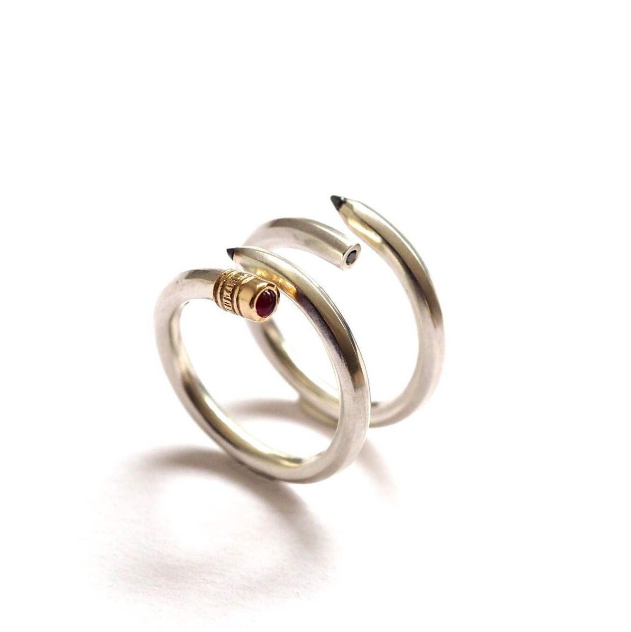 Pencil Ring - Silver, Gold and Ruby