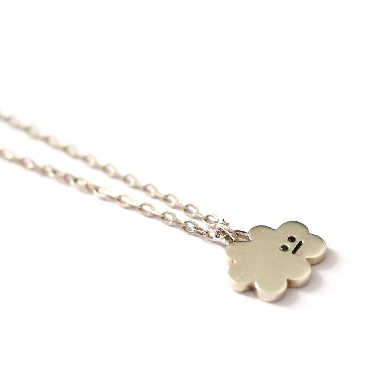 Puffy Cloud Necklace - Recycled Sterling Silver and Black Diamonds