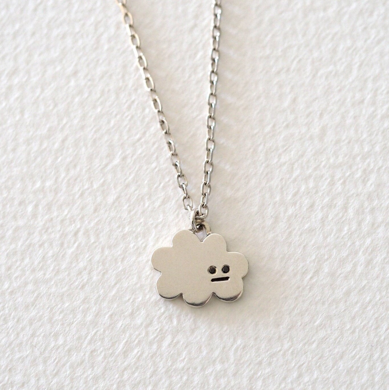 Puffy Cloud Necklace - Recycled Sterling Silver and Black Diamonds
