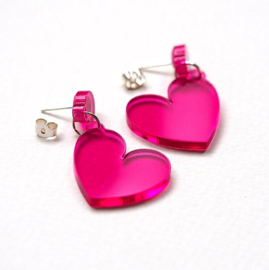 Pink Heart Acrylic Earrings