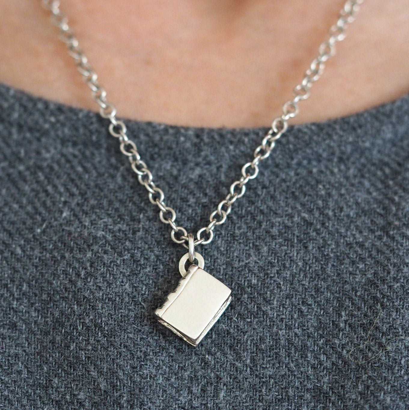 Book Necklace - Sterling Silver