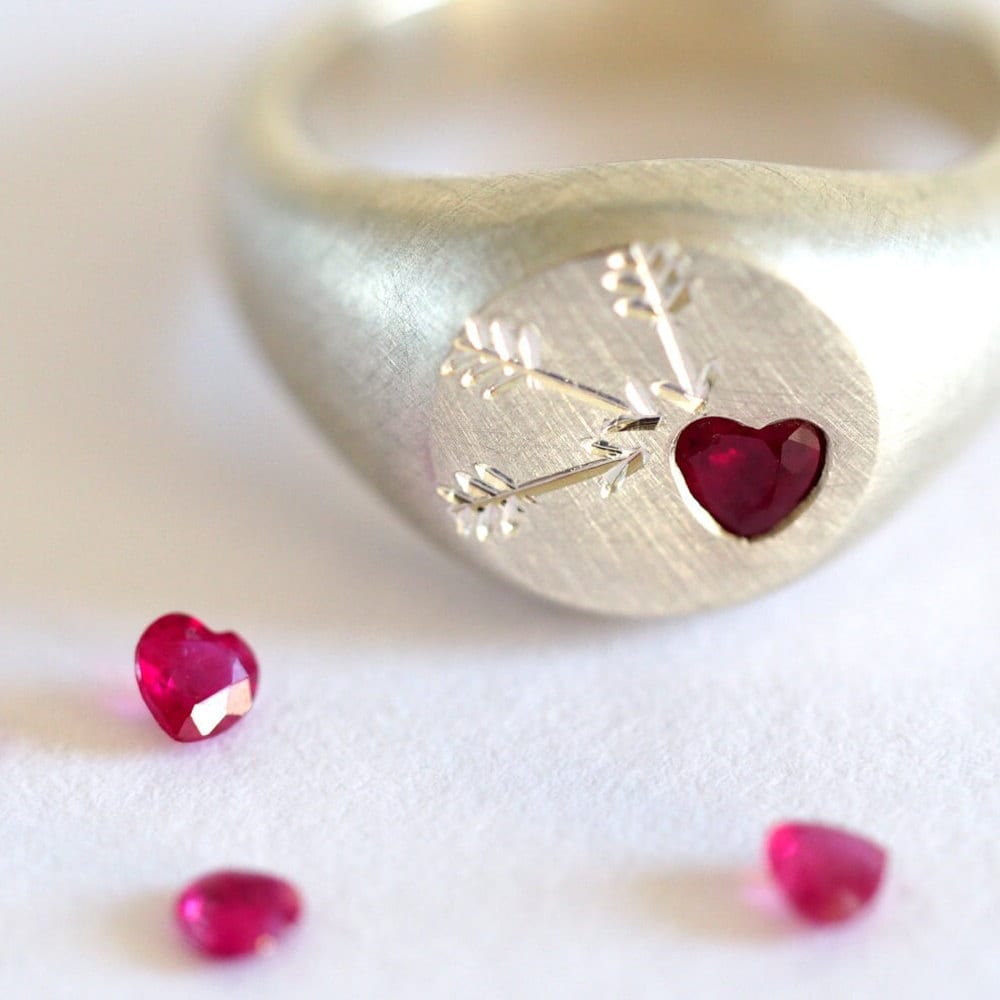 Ruby Heart Signet Ring