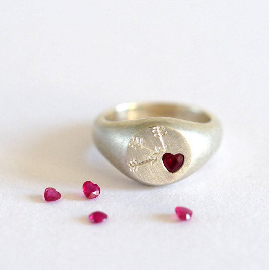Ruby Heart Signet Ring