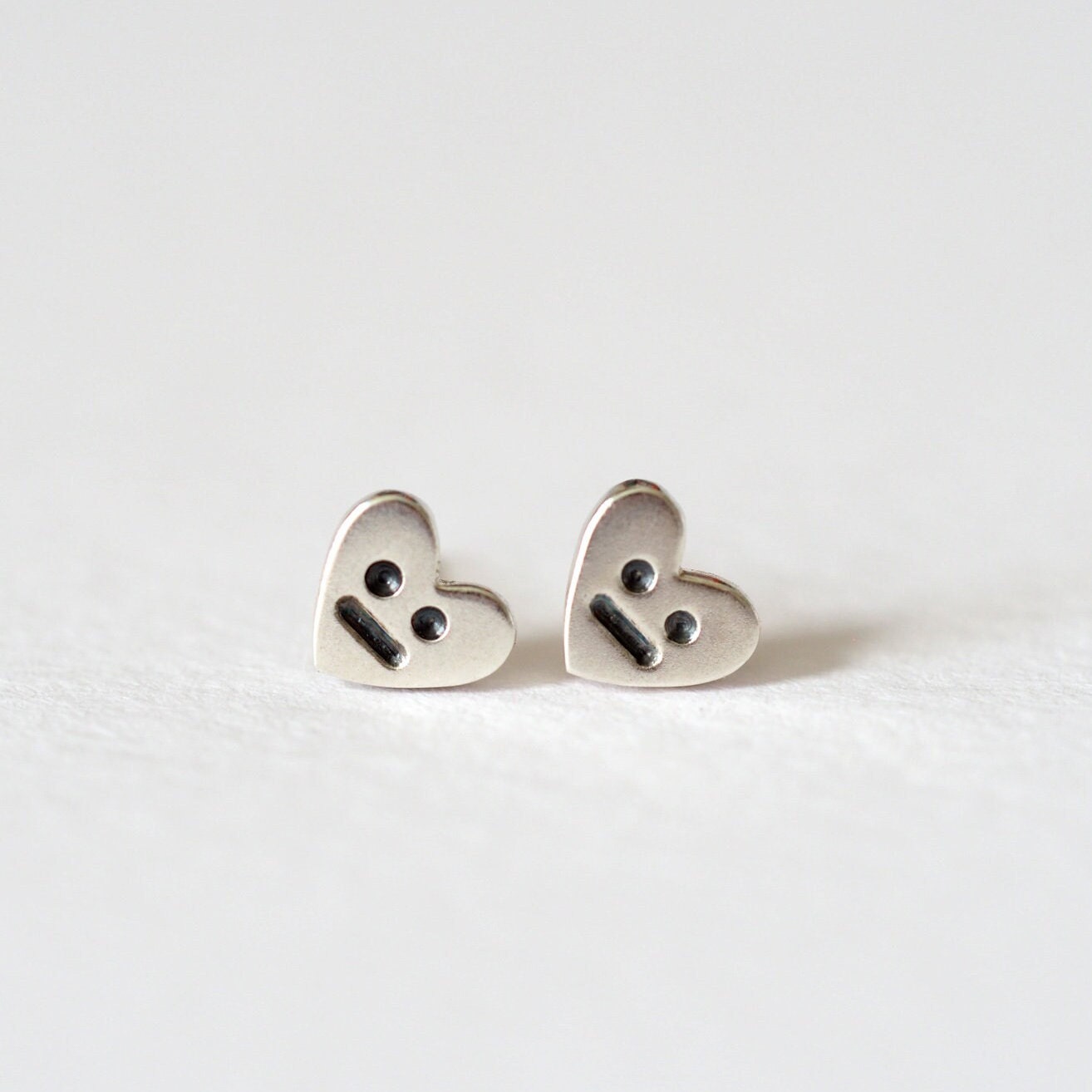 Grumpy Face Heart Studs