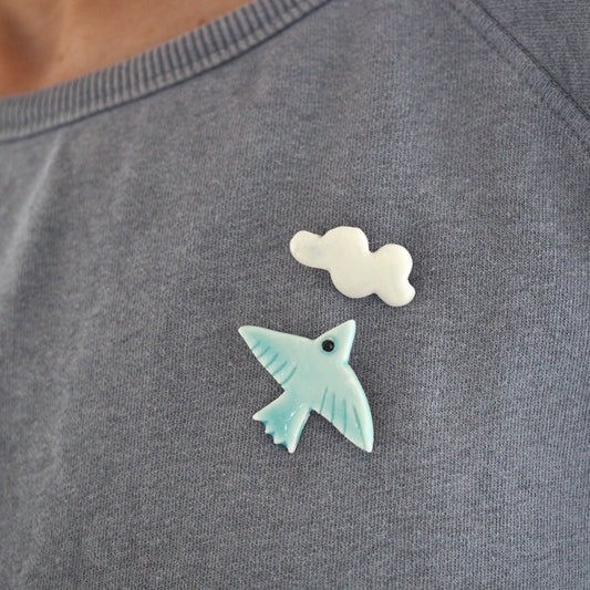 Bird and Cloud Brooches