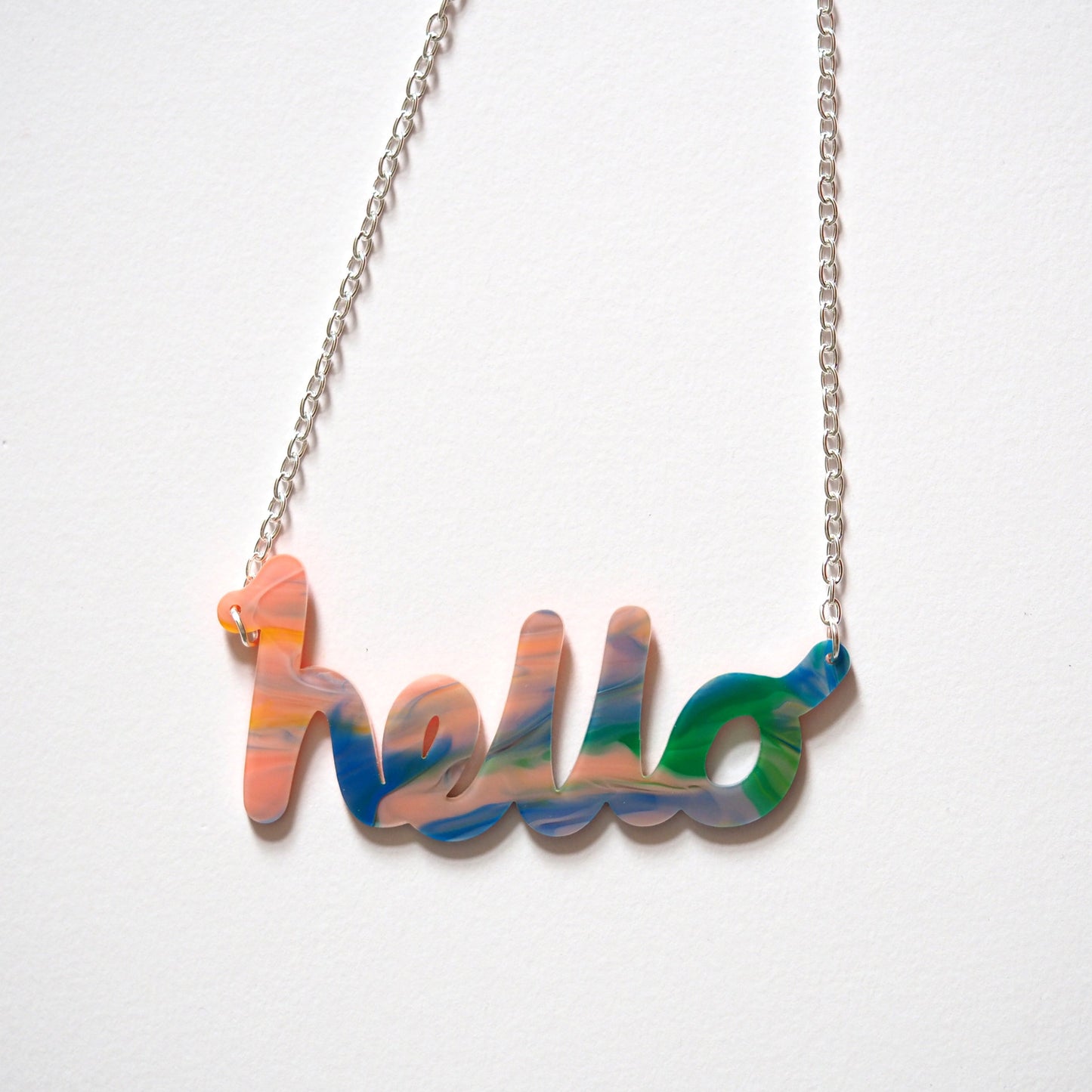"hello" Necklace in Marble lushness