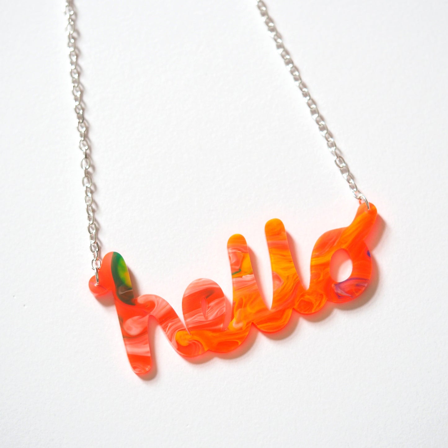 "hello" Necklace in Marble lushness