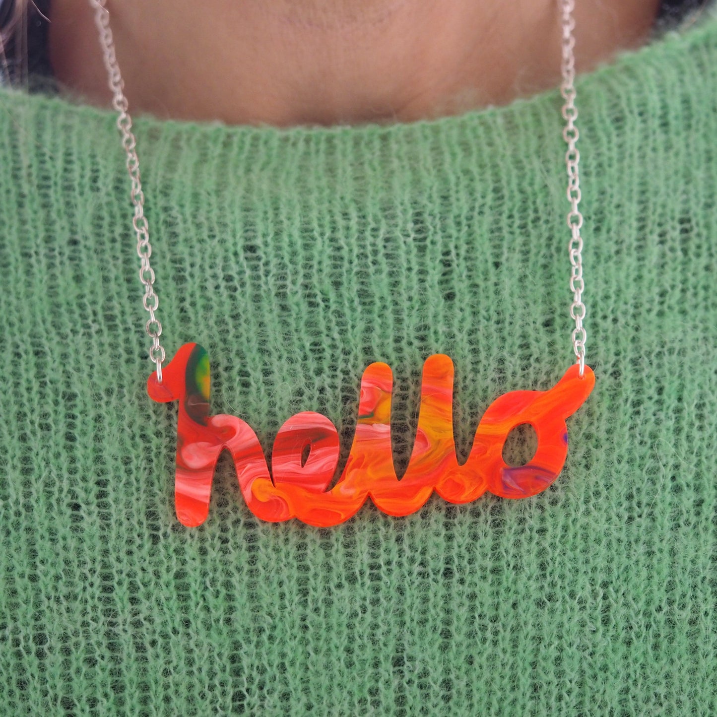 "hello" Necklace in Marble lushness