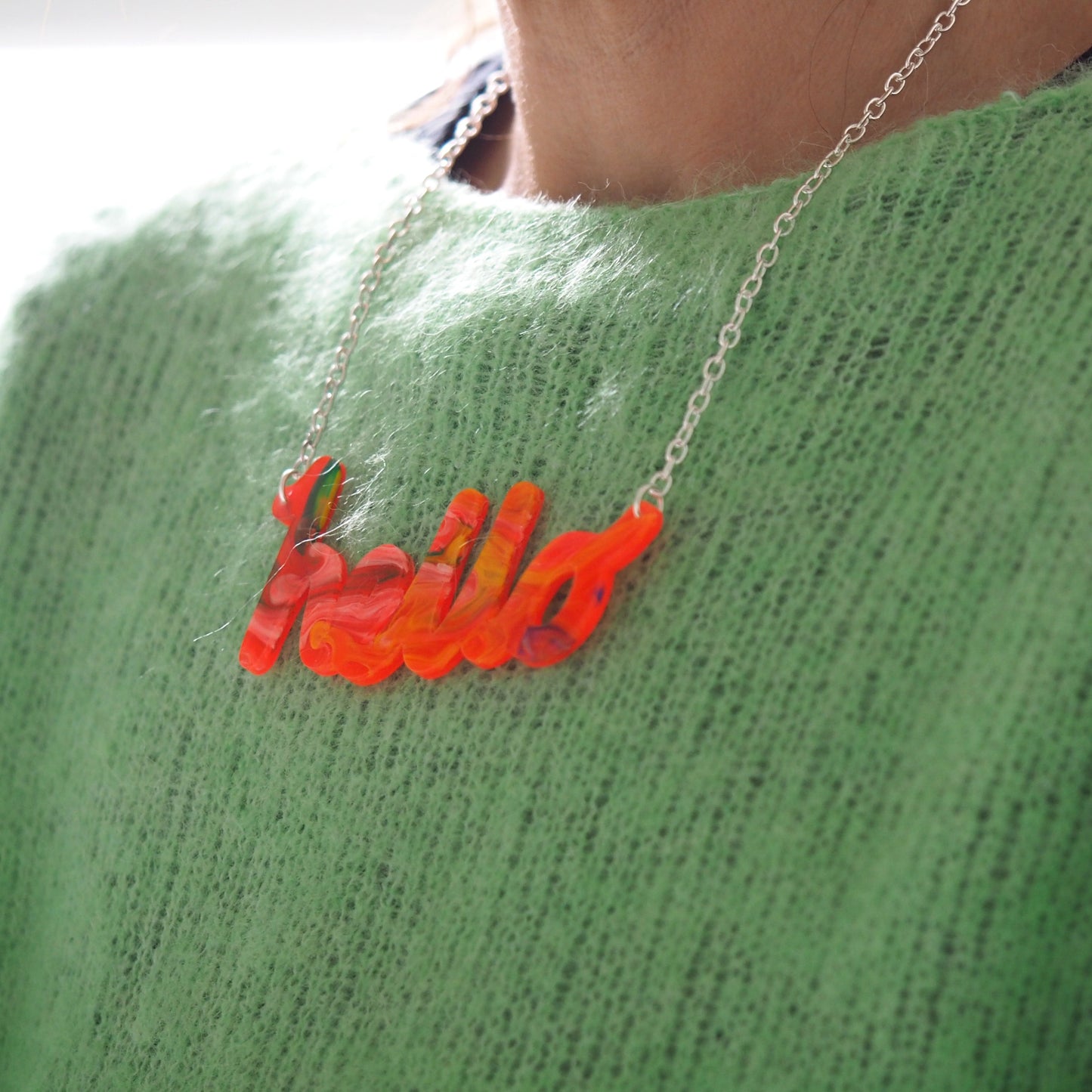 "hello" Necklace in Marble lushness