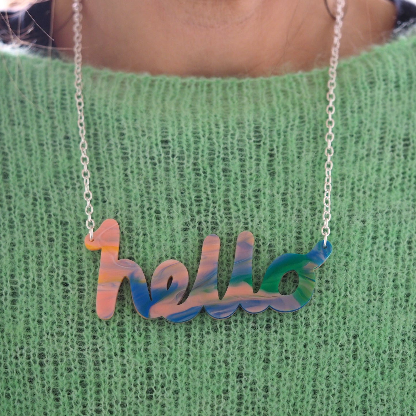 "hello" Necklace in Marble lushness
