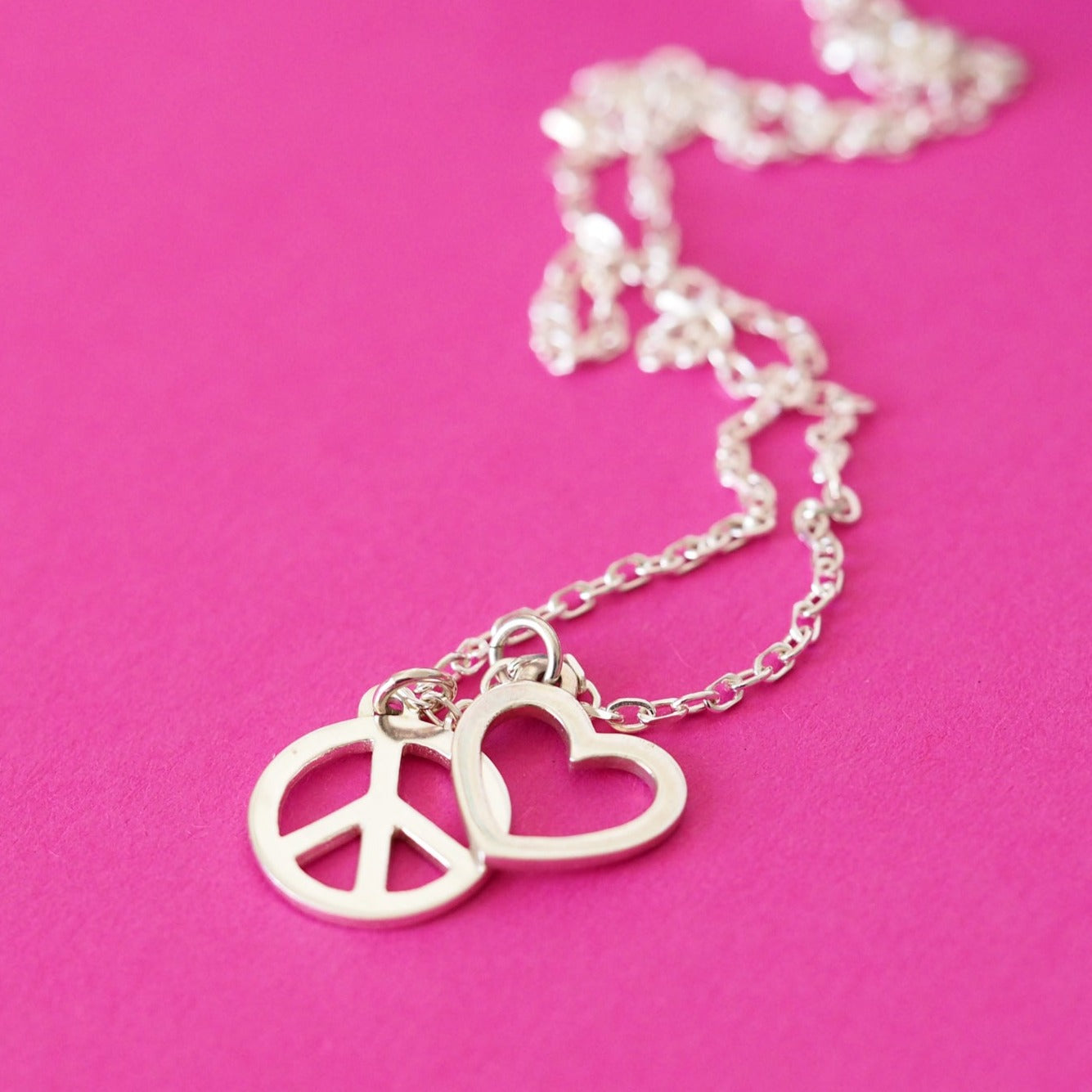 Peace and Love Necklace - Recycled Sterling Silver