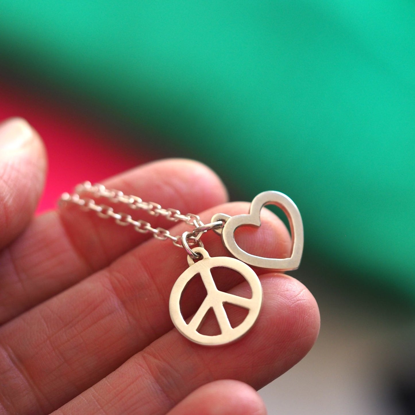 Peace and Love Necklace - Recycled Sterling Silver
