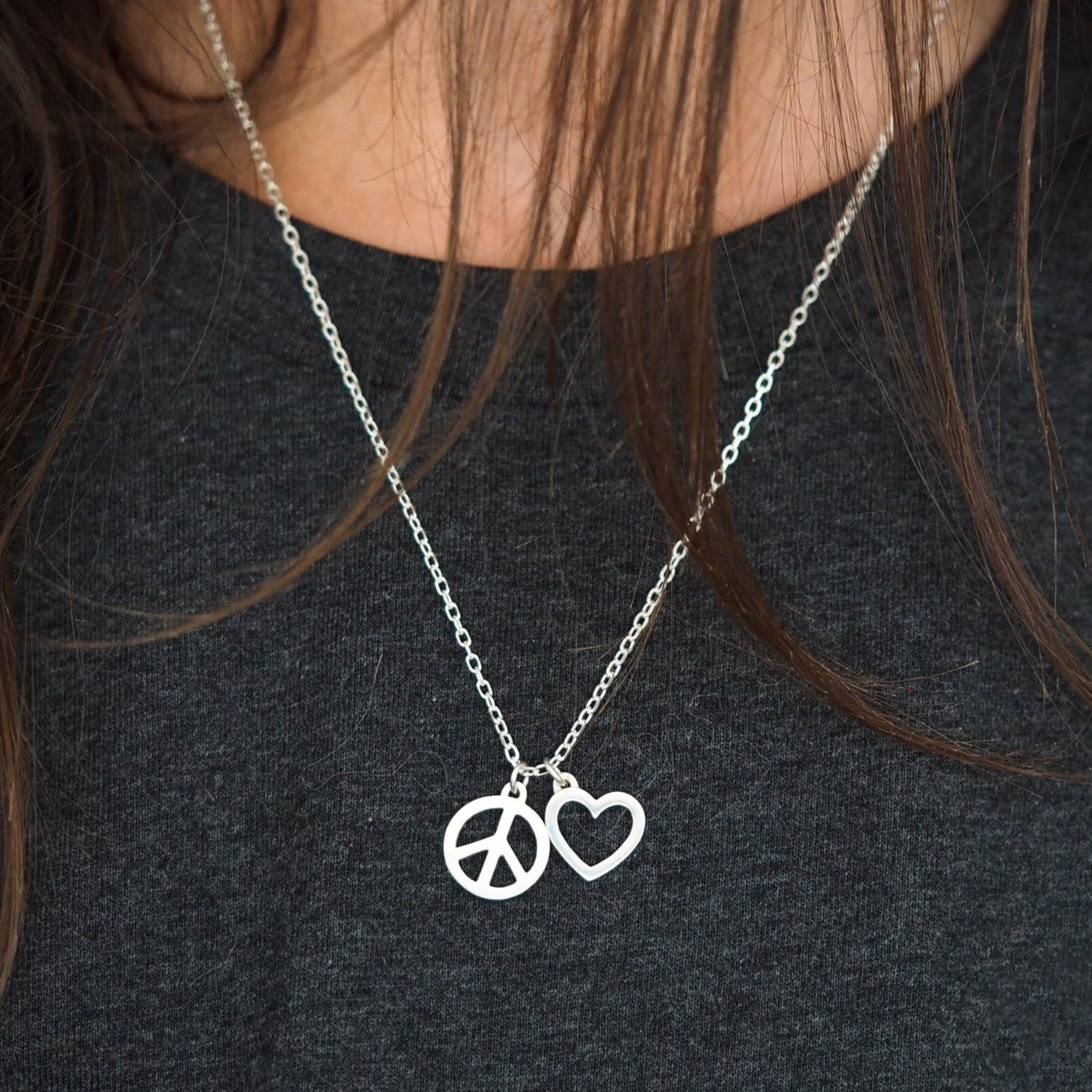 Peace and Love Necklace - Recycled Sterling Silver