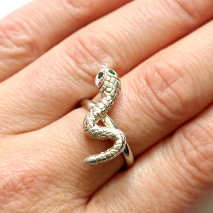 Snake Ring - Sterling Silver and Garnet