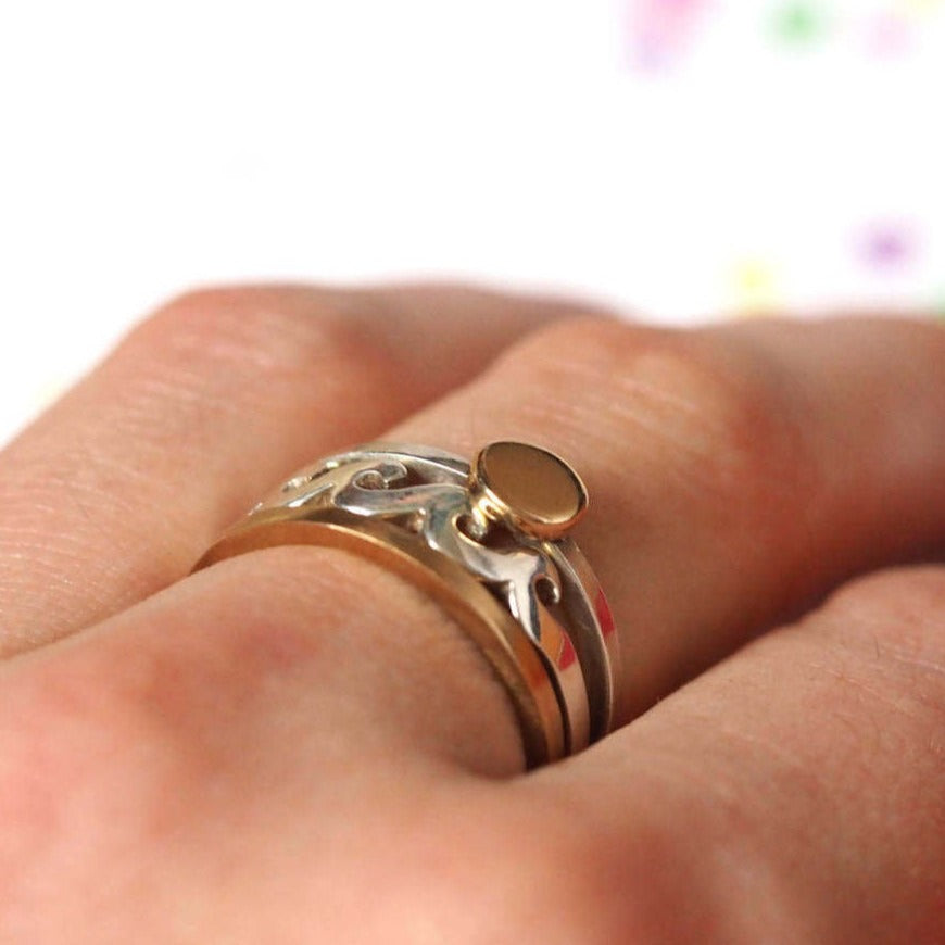 Sun, Sea and Sand Stacking Rings - Recycled Silver and Gold