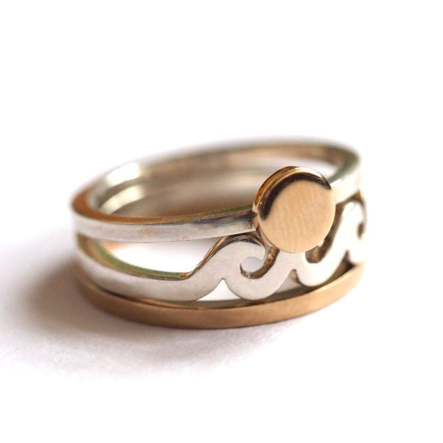 Sun, Sea and Sand Stacking Rings - Recycled Silver and Gold