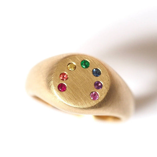 Rainbow Signet Ring - Gold and Precious Stones