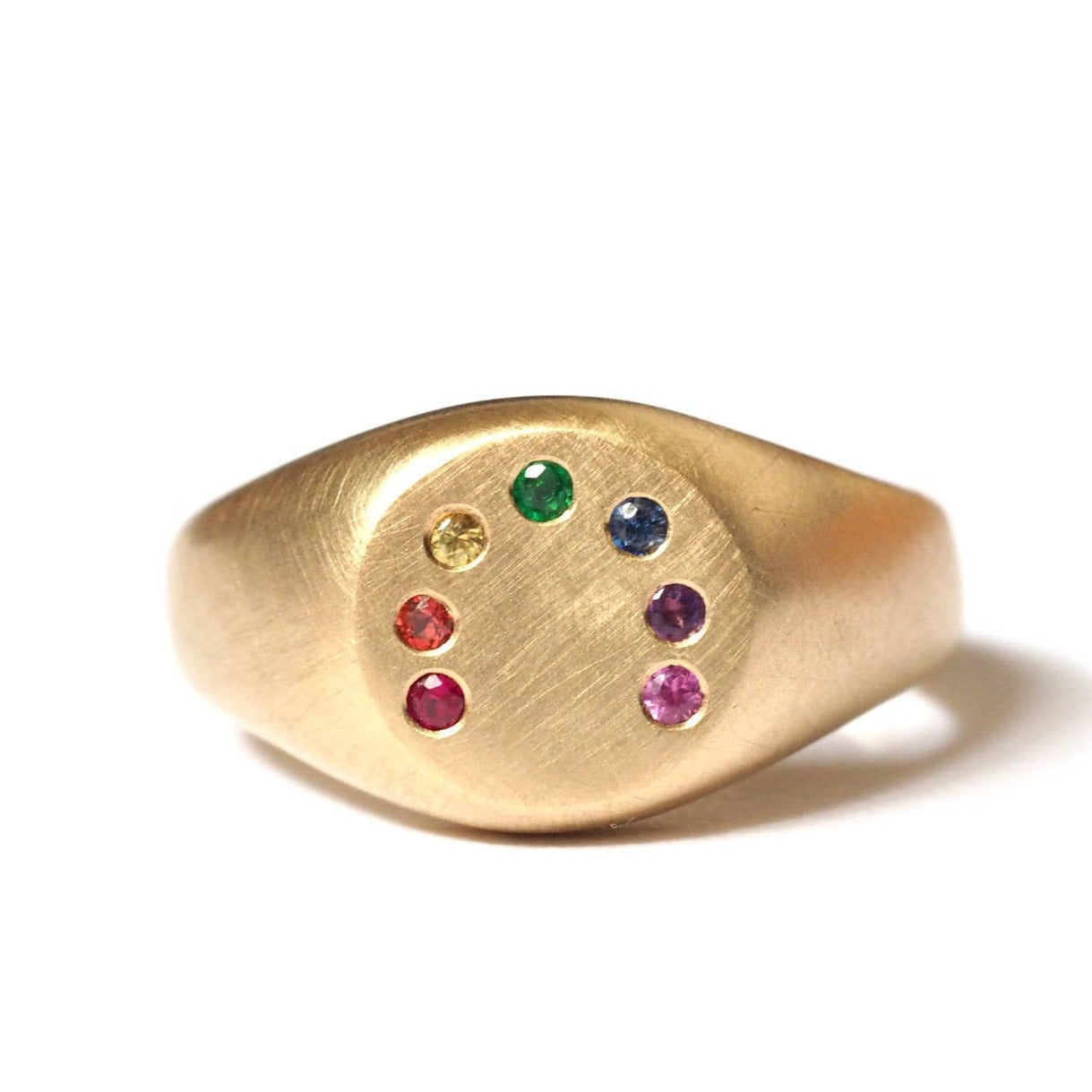 Rainbow Signet Ring - Gold and Precious Stones