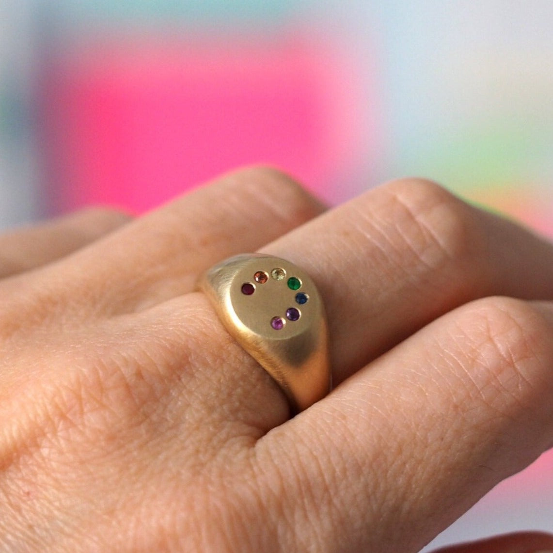 Rainbow Signet Ring - Gold and Precious Stones