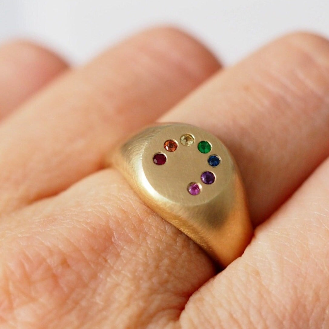 Rainbow Signet Ring - Gold and Precious Stones