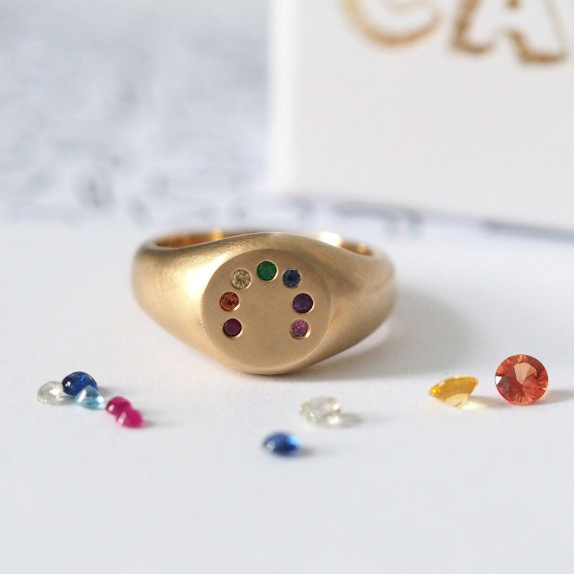 Rainbow Signet Ring - Gold and Precious Stones