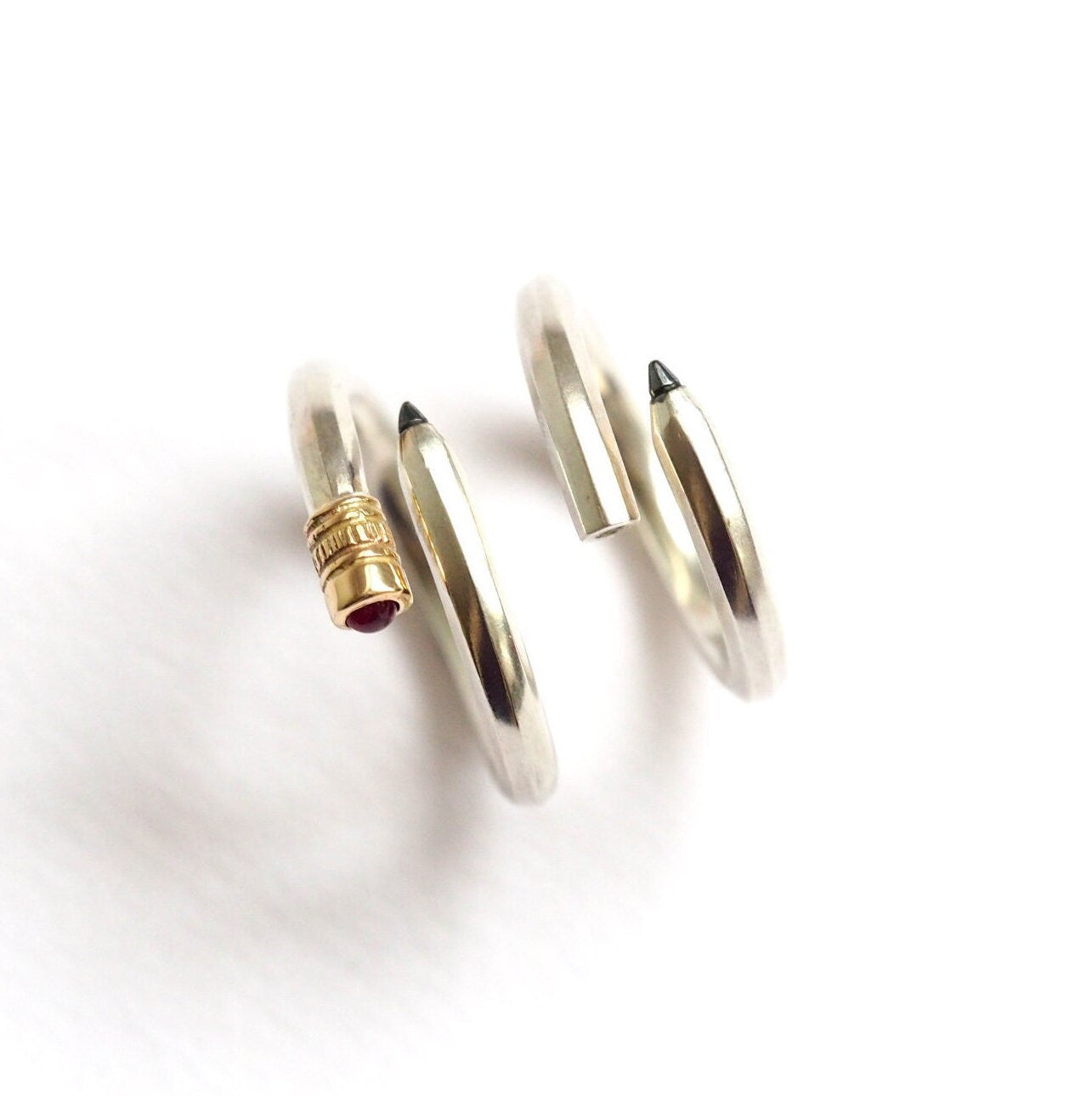 Pencil Ring - Silver, Gold and Ruby