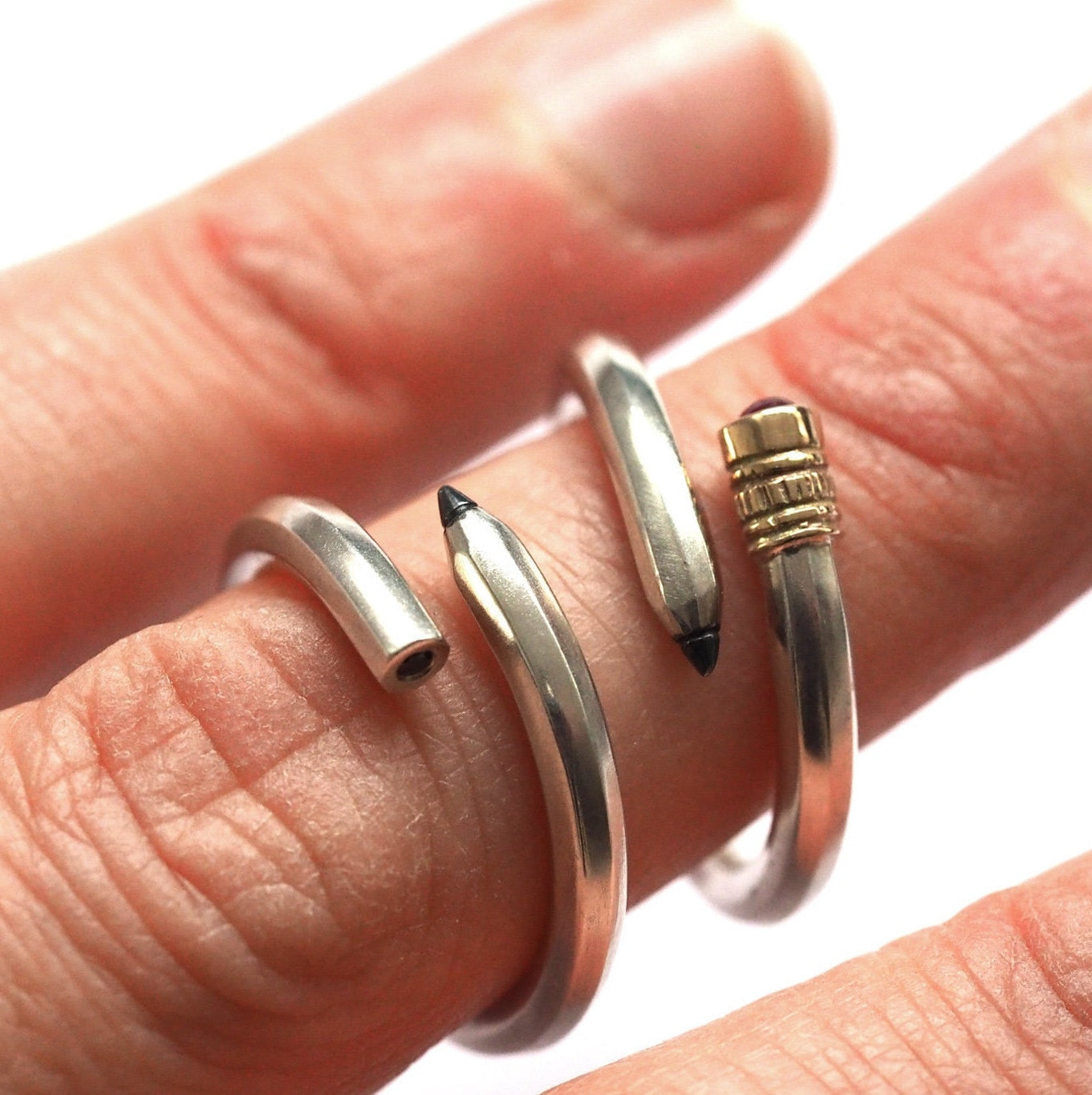 Pencil Ring - Silver, Gold and Ruby