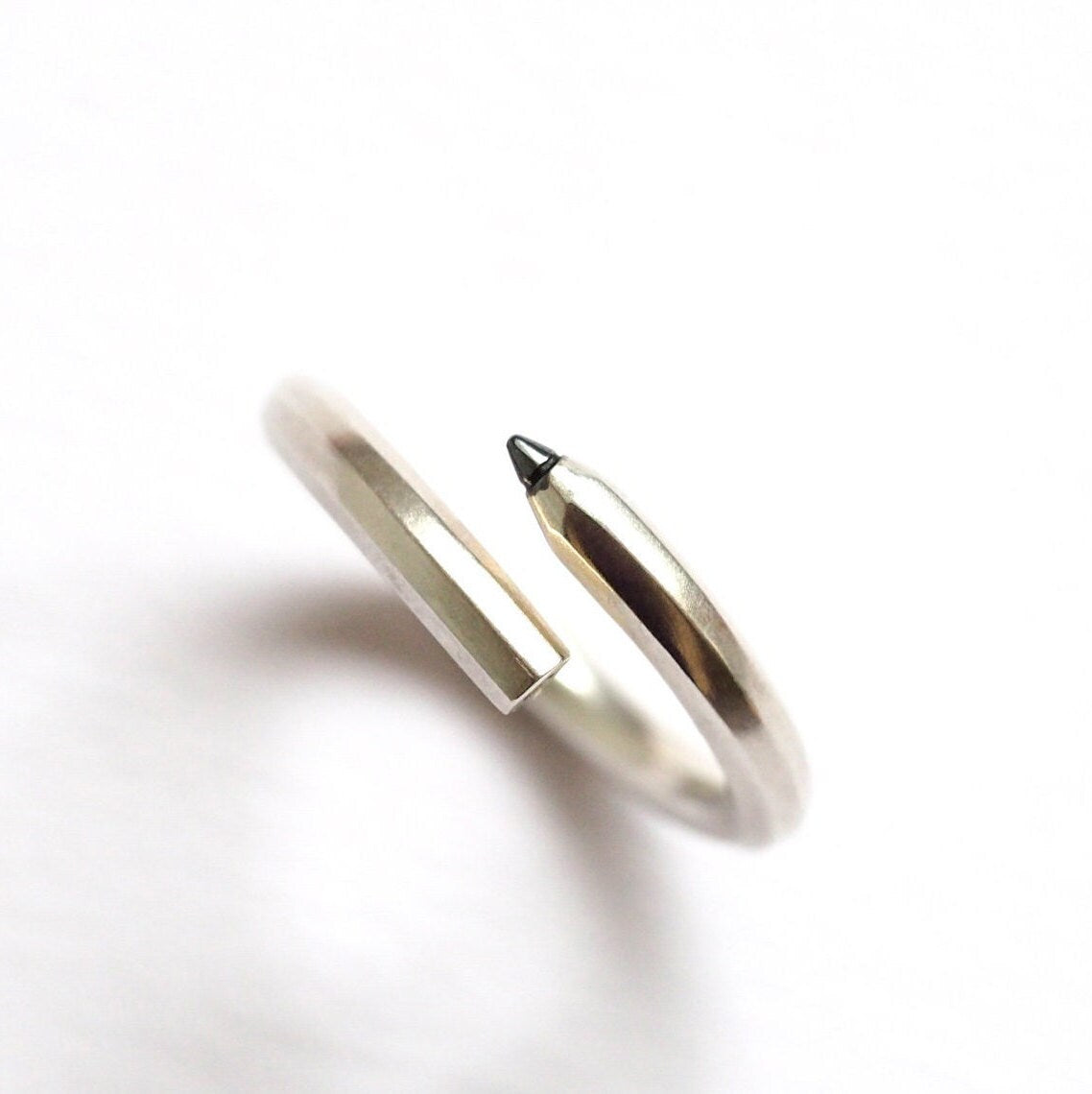 Pencil Ring - Sterling Silver and Black Diamond