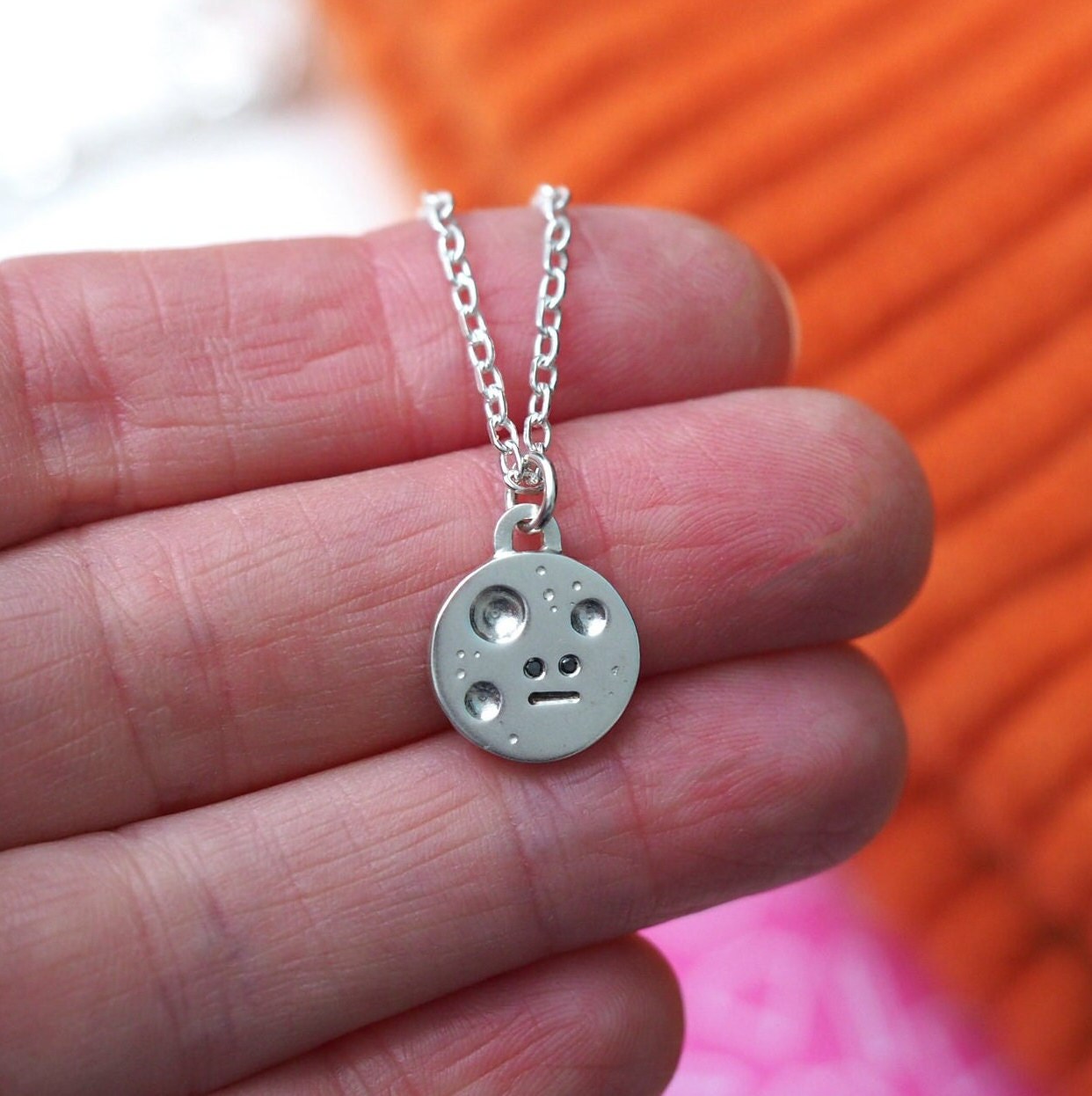Full Moon Necklace - Recycled Silver and Black Diamonds