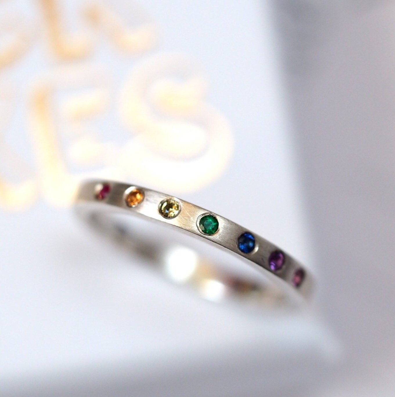 Skinny Rainbow Band - Recycled Sterling Silver and Precious Stones