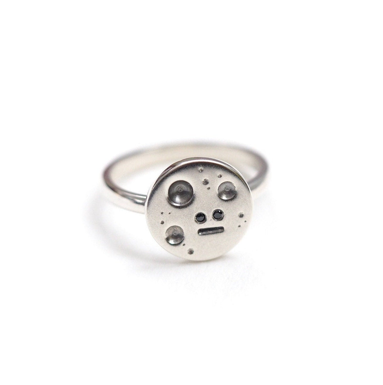 Full Moon Ring - Recycled Sterling Silver and Black Diamonds