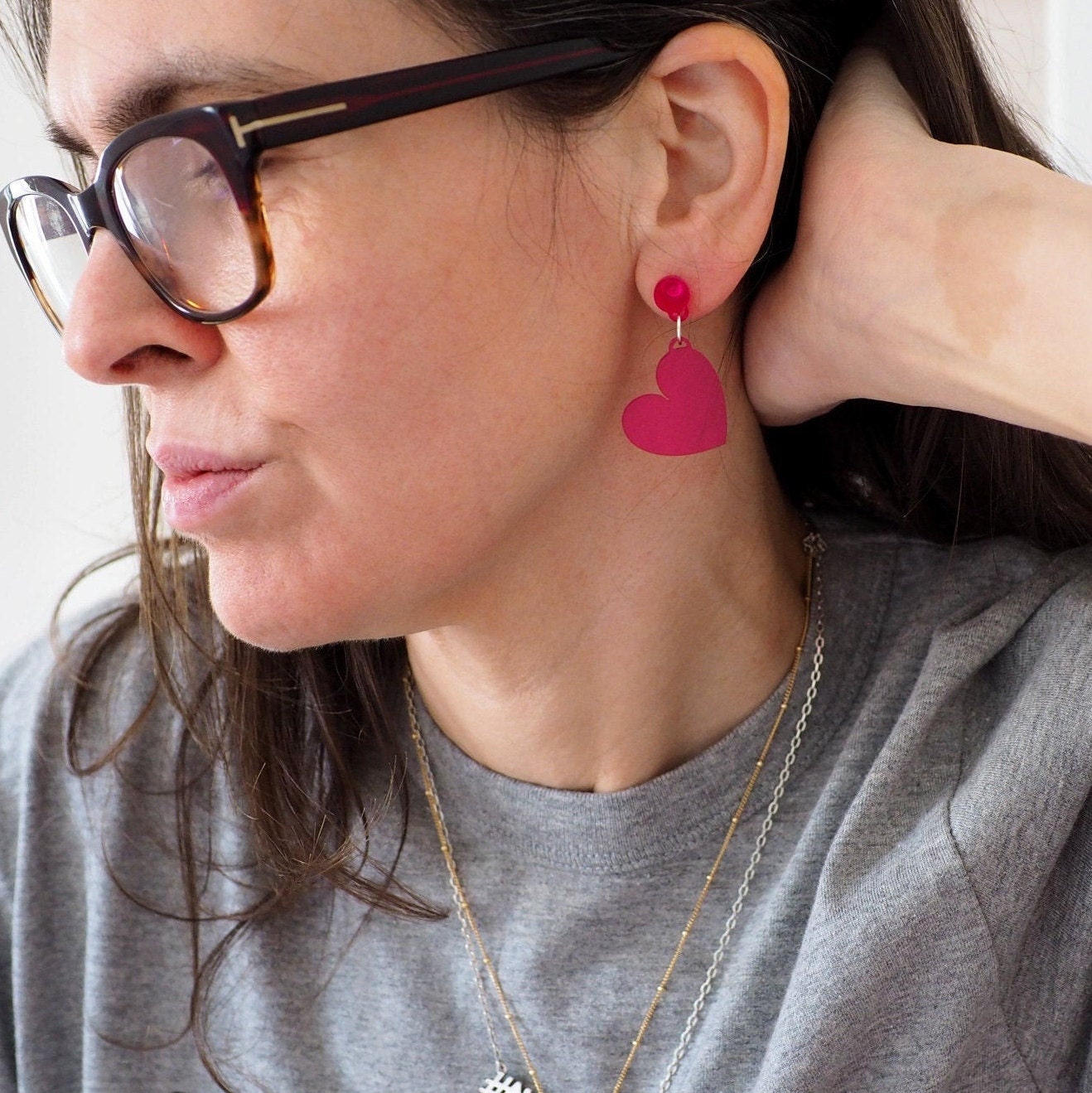 Pink Heart Acrylic Earrings
