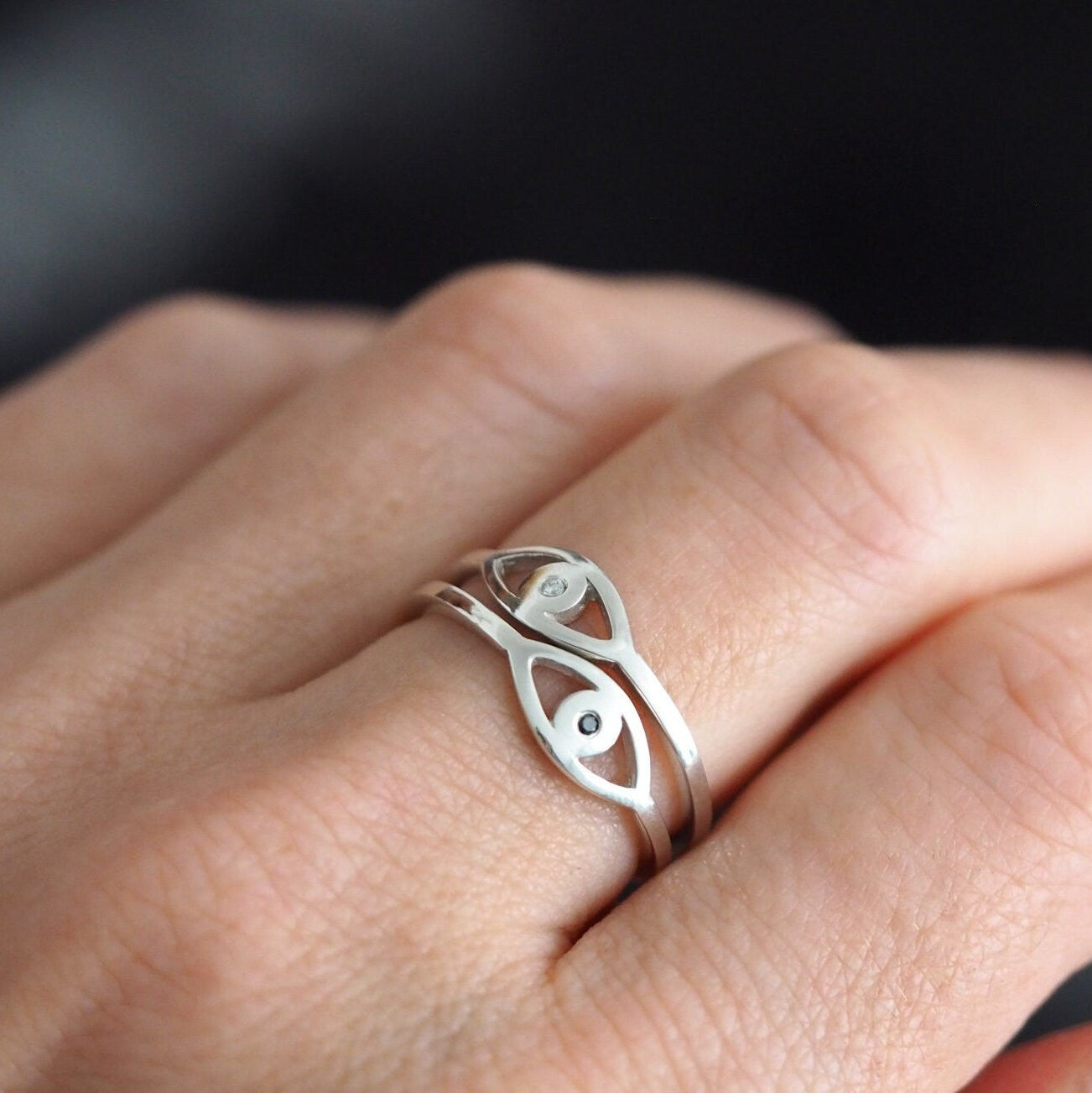 Eye Ring - Silver or Gold and Diamond