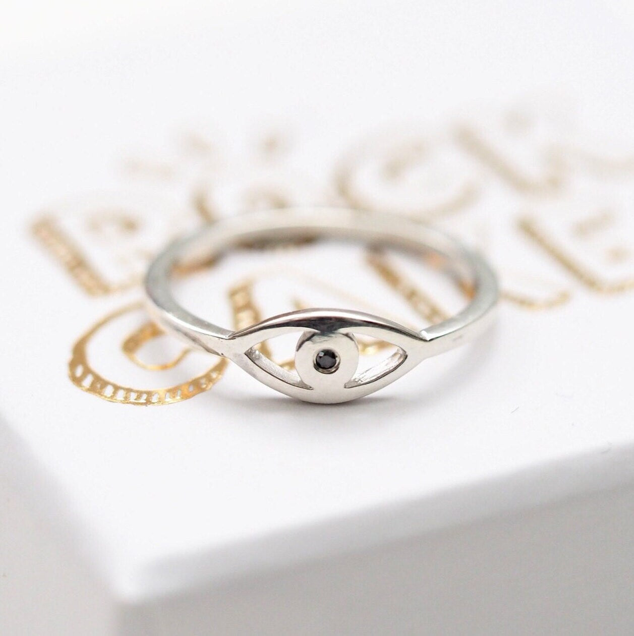 Eye Ring - Silver or Gold and Diamond