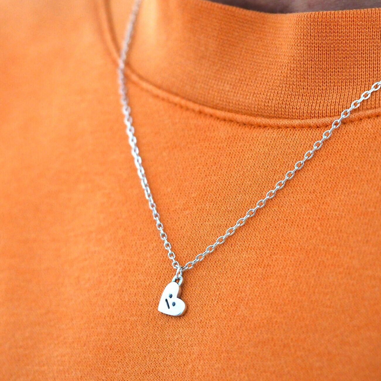 Grumpy Heart Necklace - Sterling Silver and Black Diamonds