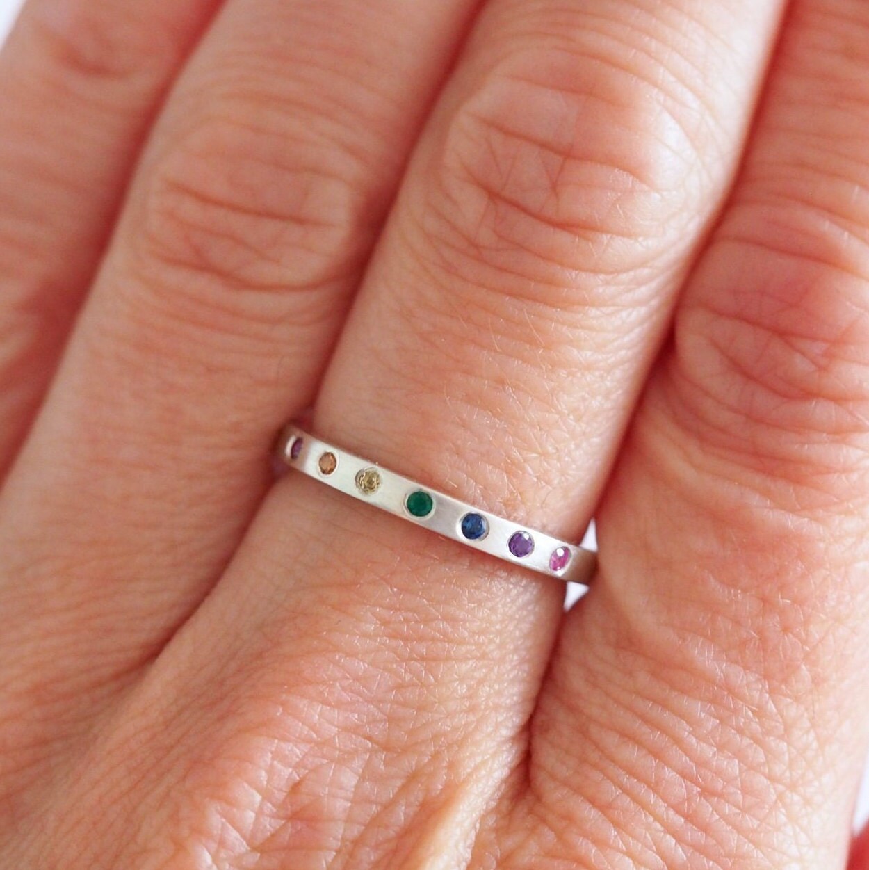Skinny Rainbow Band - Recycled Sterling Silver and Precious Stones
