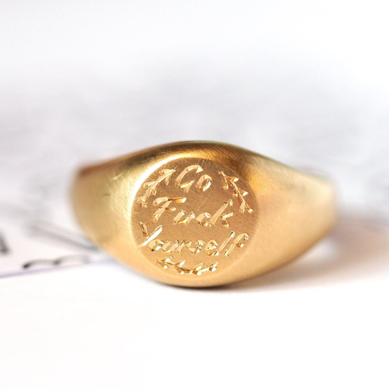 Go F**K Yourself Signet Ring - Recycled 9ct Yellow Gold