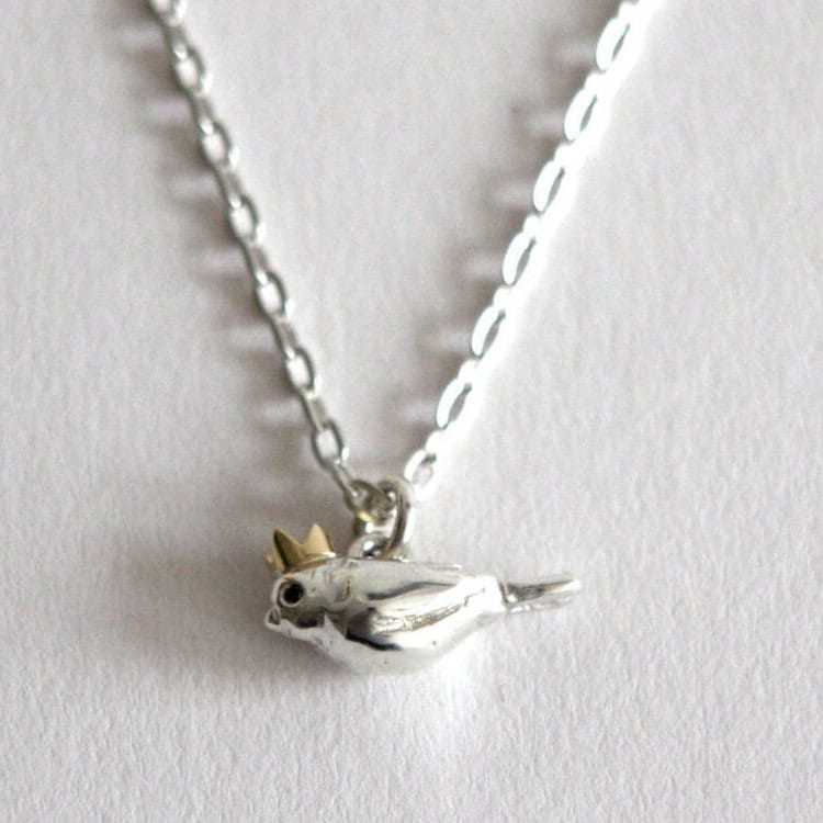 Bird King Necklace - Recycled Sterling Silver, Black Diamonds, 9ct Yellow Gold