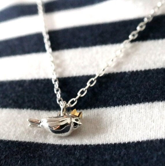 Bird King Necklace - Recycled Sterling Silver, Black Diamonds, 9ct Yellow Gold