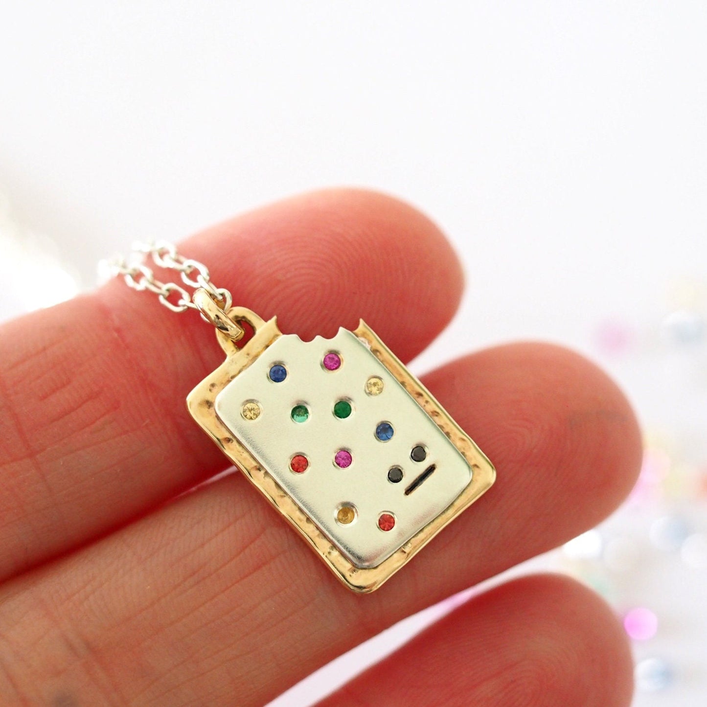 Pop-Tart Necklace - Silver, Gold and Sapphires