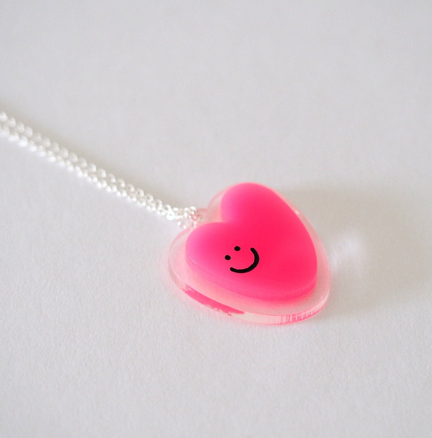 Happy Heart Pendant - Pink Acrylic