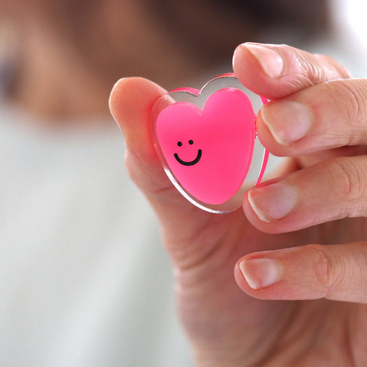 Happy Heart Brooch - Pink Acrylic